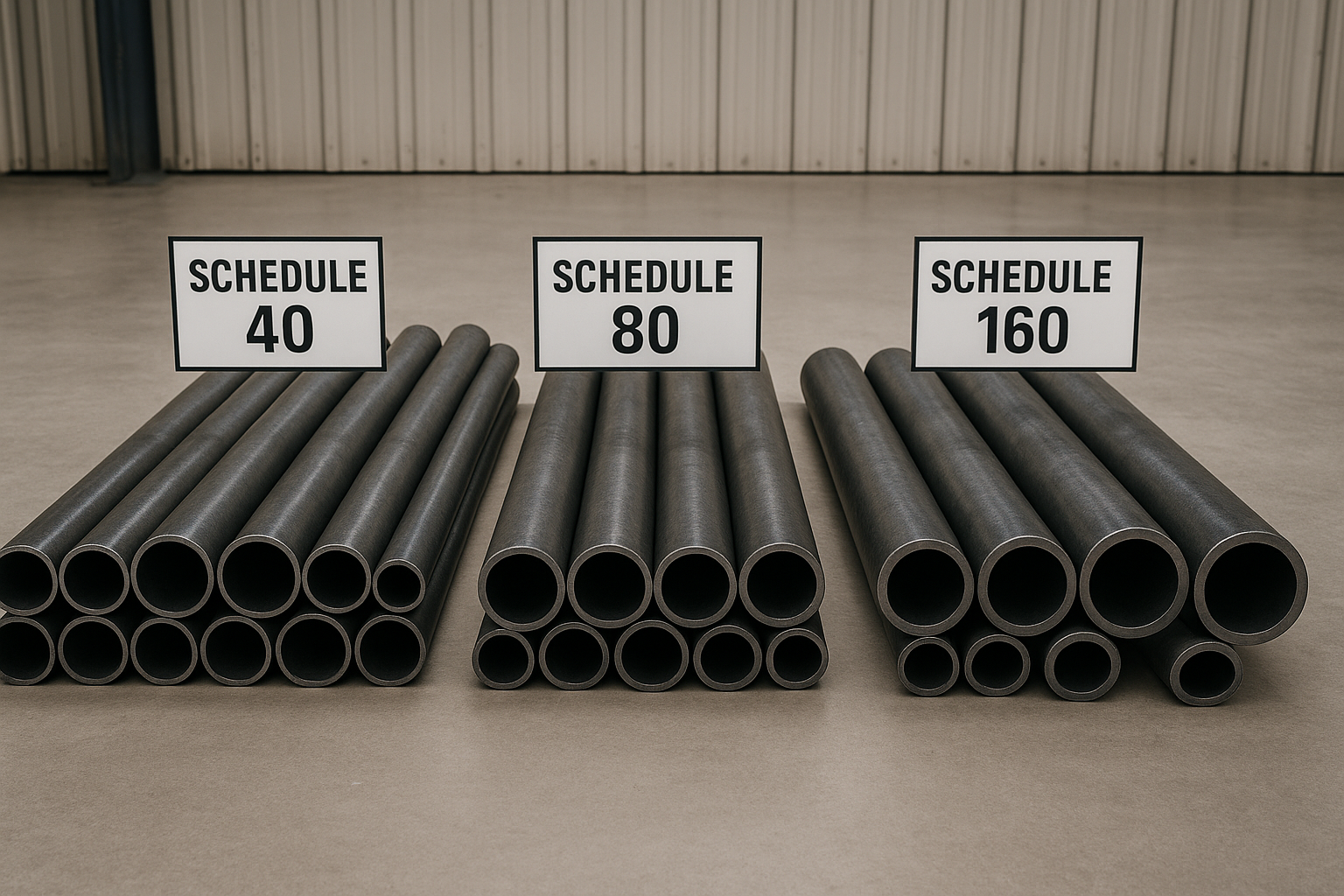 Floor display of carbon steel pipe in various schedules