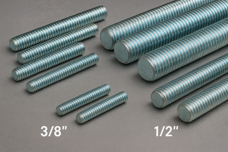 Threaded rods, also known as all-thread or stud bolts, are versatile fasteners used in a wide range of construction, maintenance, and manufacturing applications. Designed for high-strength fastening, they provide reliable support in structural and non-structural projects, offering flexibility for tensioning and anchoring solutions. We currently offer zinc-plated threaded rods in 3/8" and 1/2" sizes,